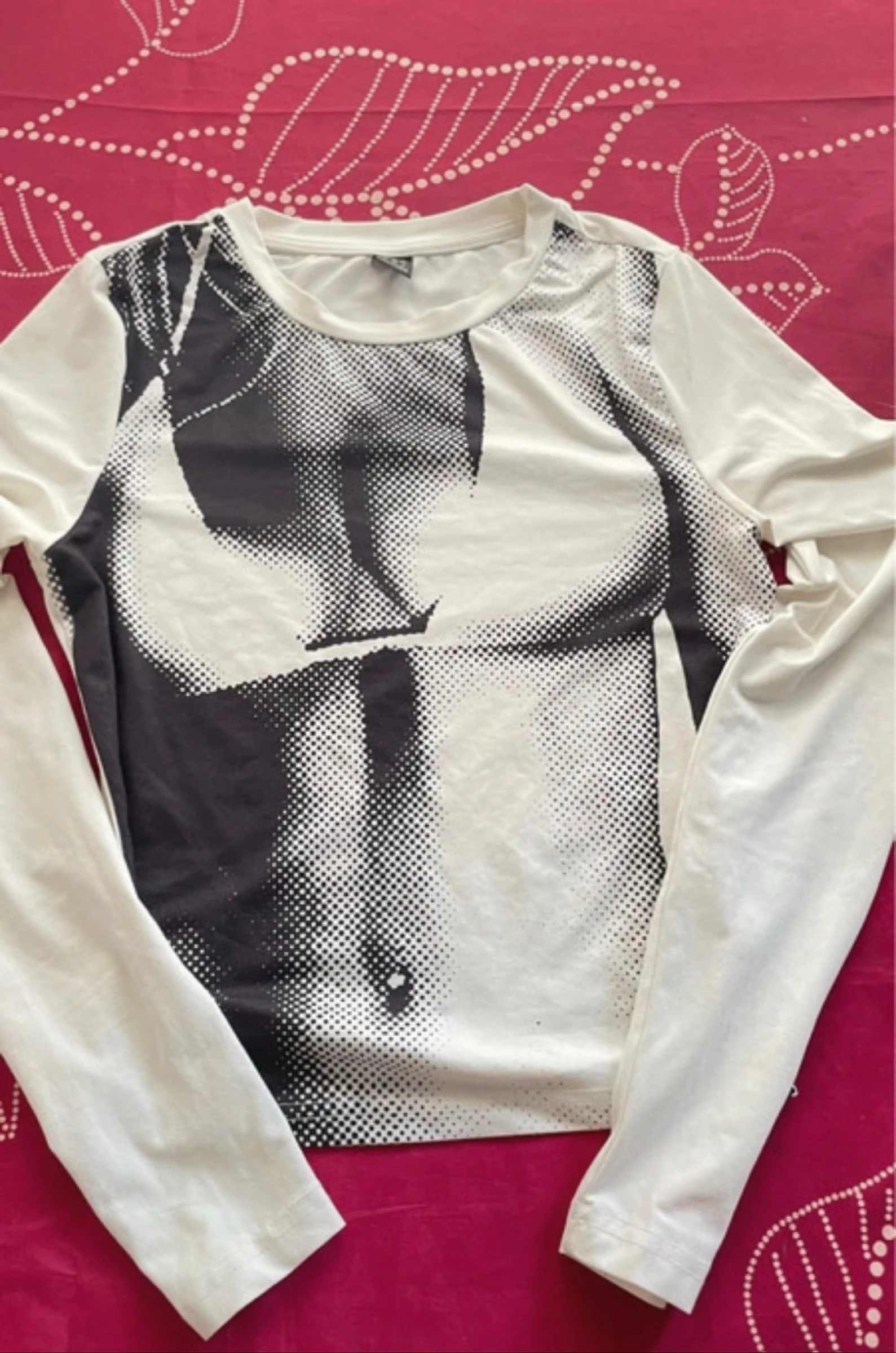T-shirt blanc manches longues imprimé  - taille M